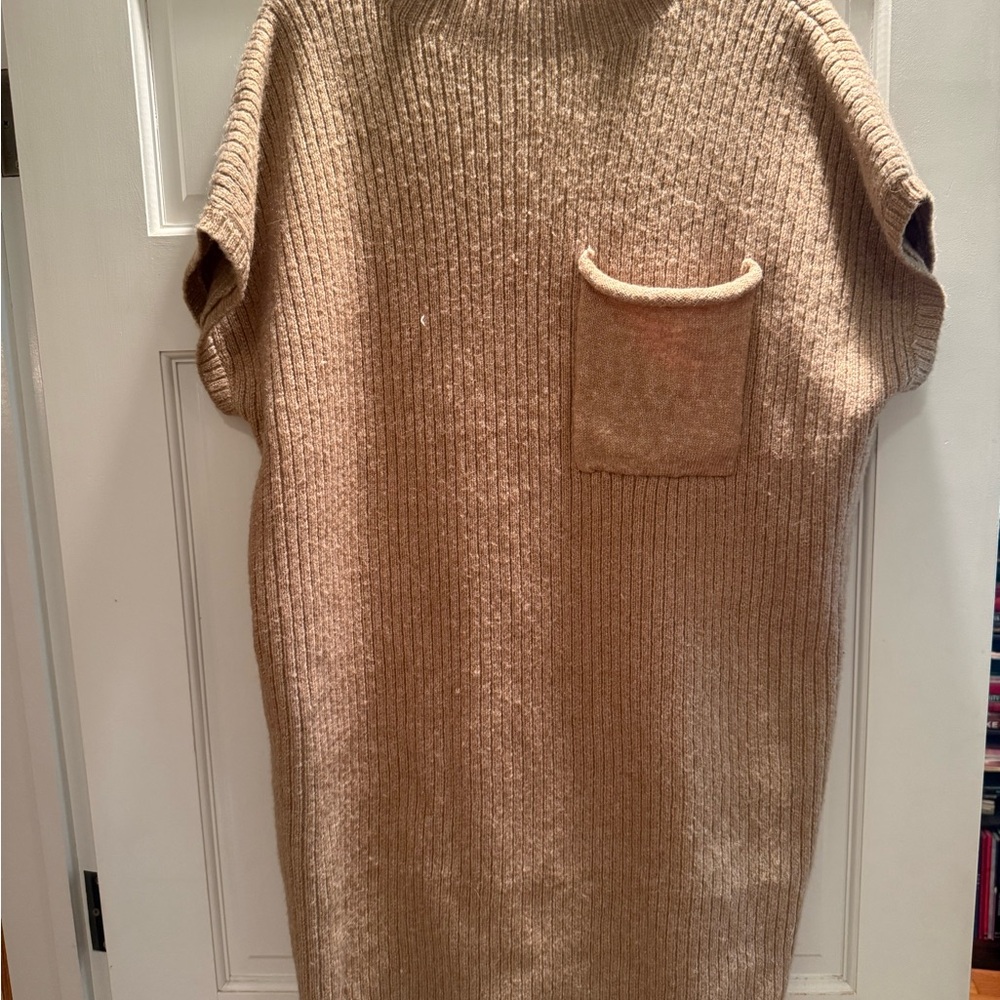 entro Ribbed Mini Sweater Dress in Camel